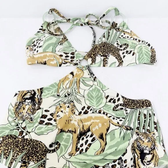 Aerie Cheeky Tropical Animal Print One Piece  Cut Outs V-Neck Zoo Animals - Picture 3 of 6